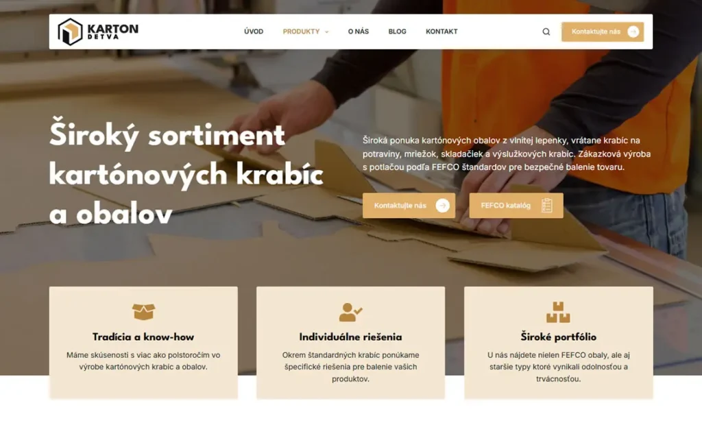 Web stránka pre výrobcu kartónových obalov KARTON-DETVA s.r.o.
