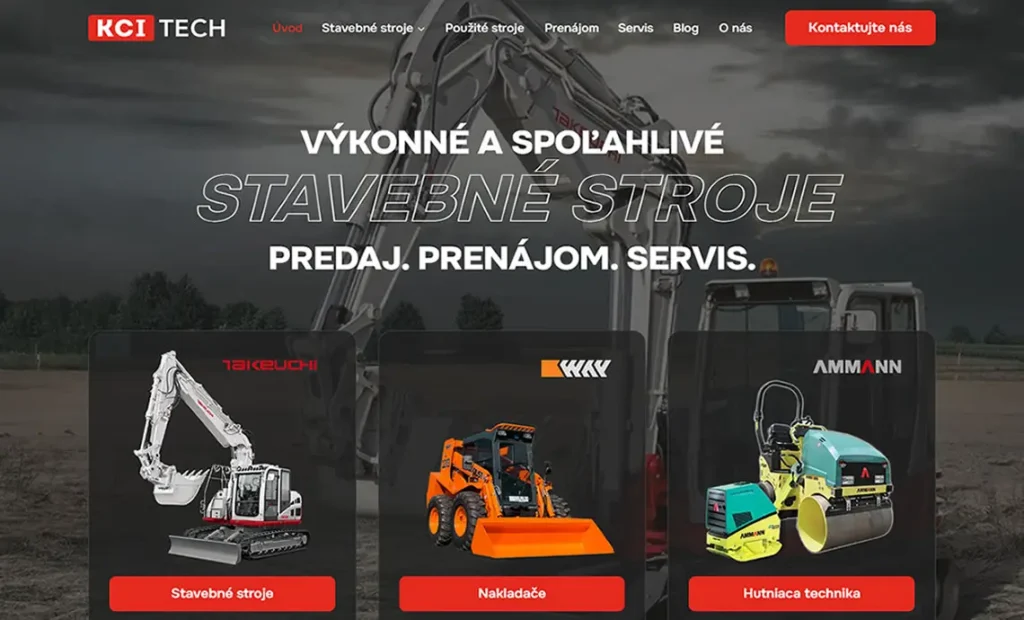 Redizajn webu KCI TECH – Moderná prezentácia stavebných strojov