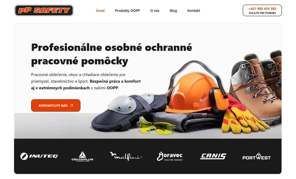 Tvorba webu pre PP SAFETY s.r.o. – ochranné pracovné pomôcky a pracovné oblečenie