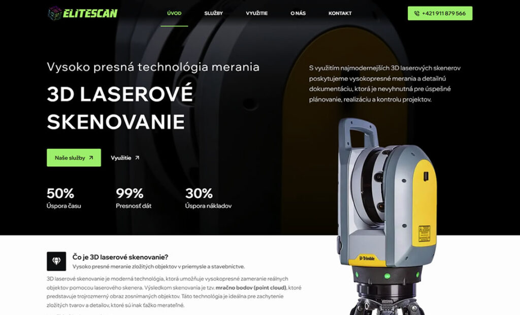 Www stránka pre spoločnosť ktorá vykonáva 3D laserové skenovanie